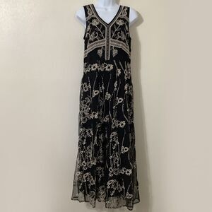 NWOT Soft Surroundings Black Mesh Beaded Boho Dark Fairy Formal Maxi Dress 6